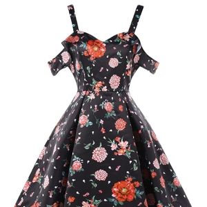 Full Floral Cut Out Shoulder Dress